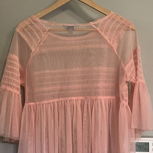Belle & Sky Top Womens Size Small Sheer Mesh Flare Sleeve‎ Pullover Peach Pink - Picture 5 of 11